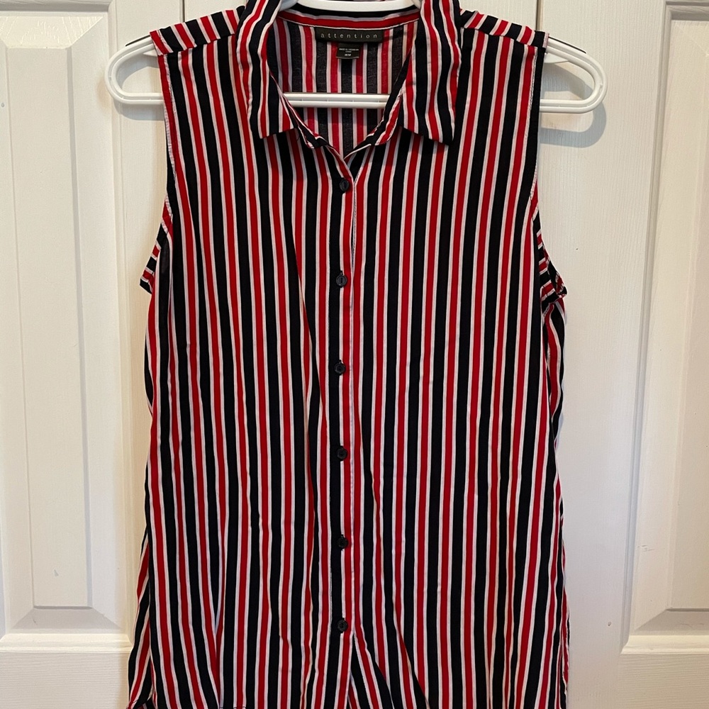 Sleeveless Striped Button Up